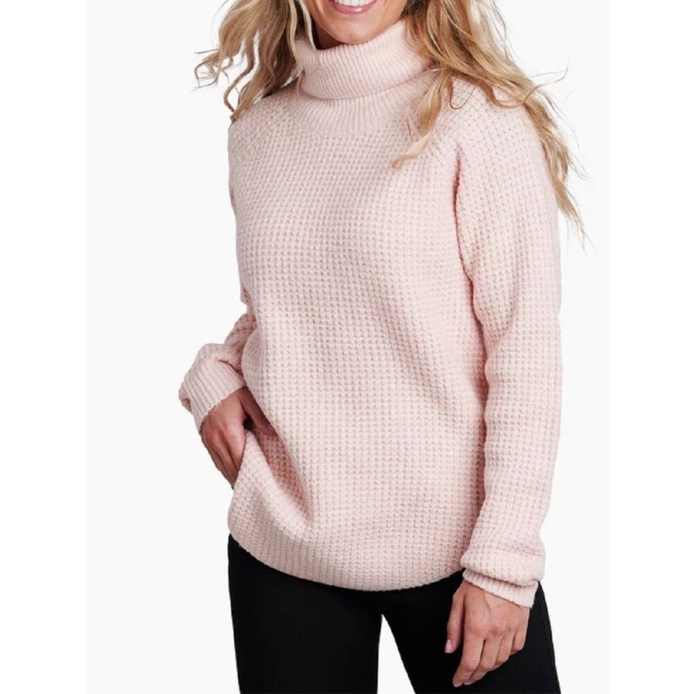 Kuhl Sienna Women's XL Pink Sweater High Neck Long‎ Sleeve Waffle Knit Asym Hem
